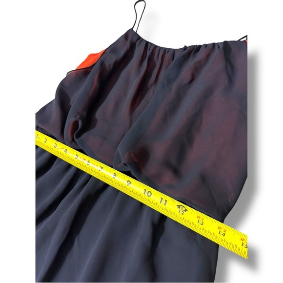 Sweet Storm Sheer Navy Blue Over Orange Gathered Waist Sleeveless Mini Sundress - Picture 11 of 14